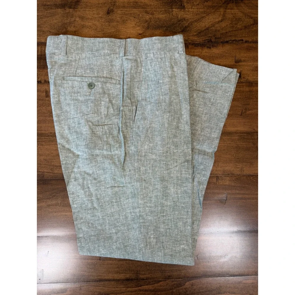 Bar III Mens Slim Fit Linen Cotton Dress Pants Green 30W 30L NEW